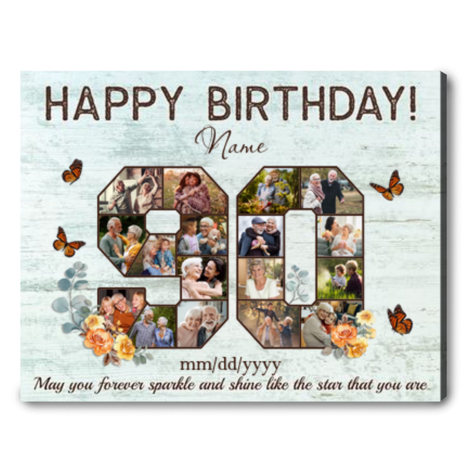 Personalized 90th Birthday Gift Idea Photo Canvas Print For 90th Birthday