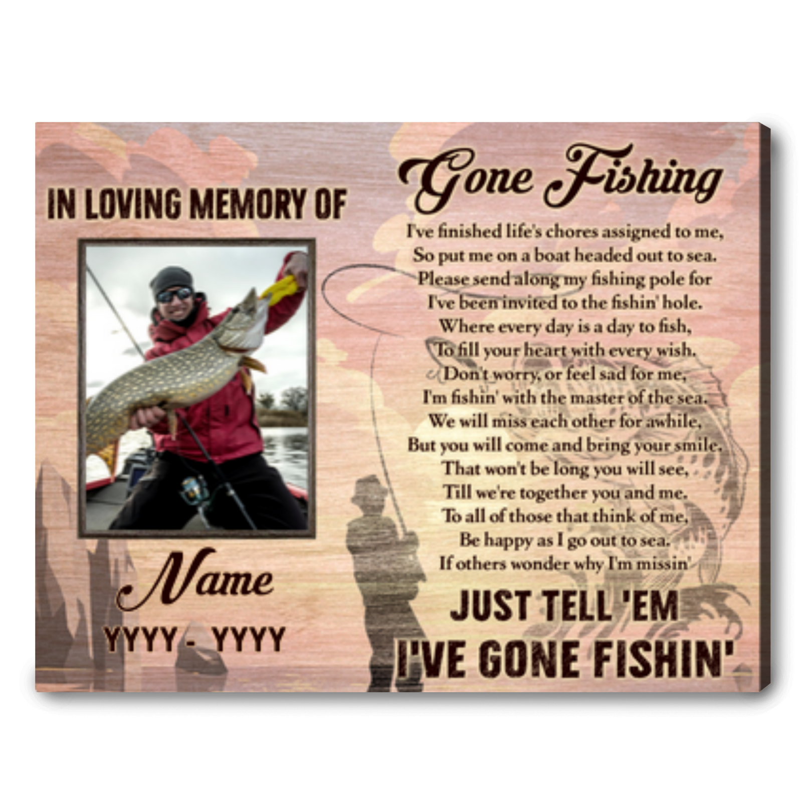 Custom Memorial Gone Fishing Canvas Sympathy Gift For Fisherman