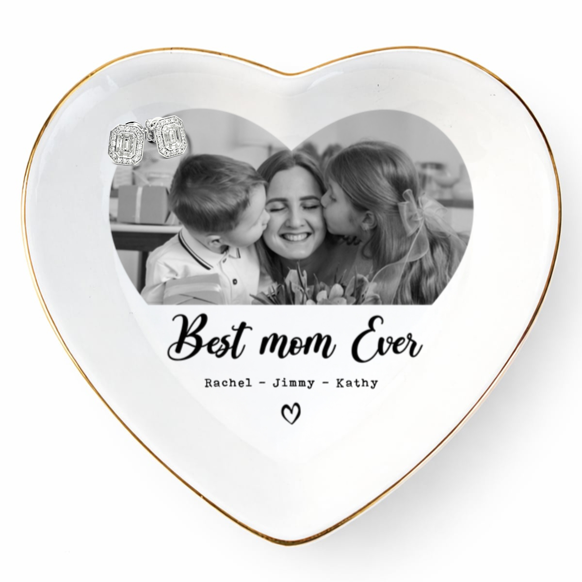 Best Mom Ever Custom Photo Heart Shape Jewelry Dish Gift For Mom