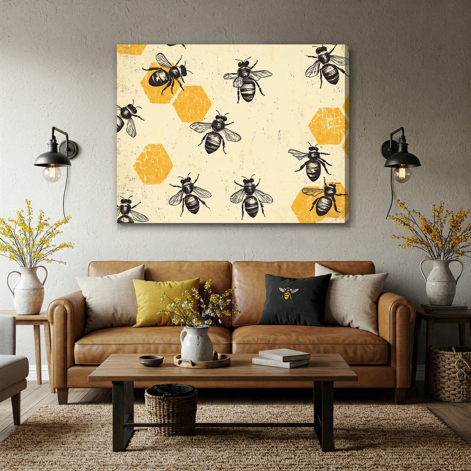Bohemian Bee and Honeycomb Boho Wall Art for Cozy Decor