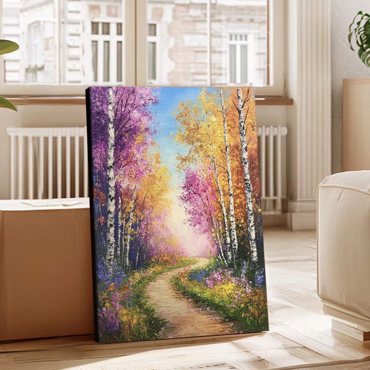 Golden Autumn Abstract Floral Canvas Print for Living Room