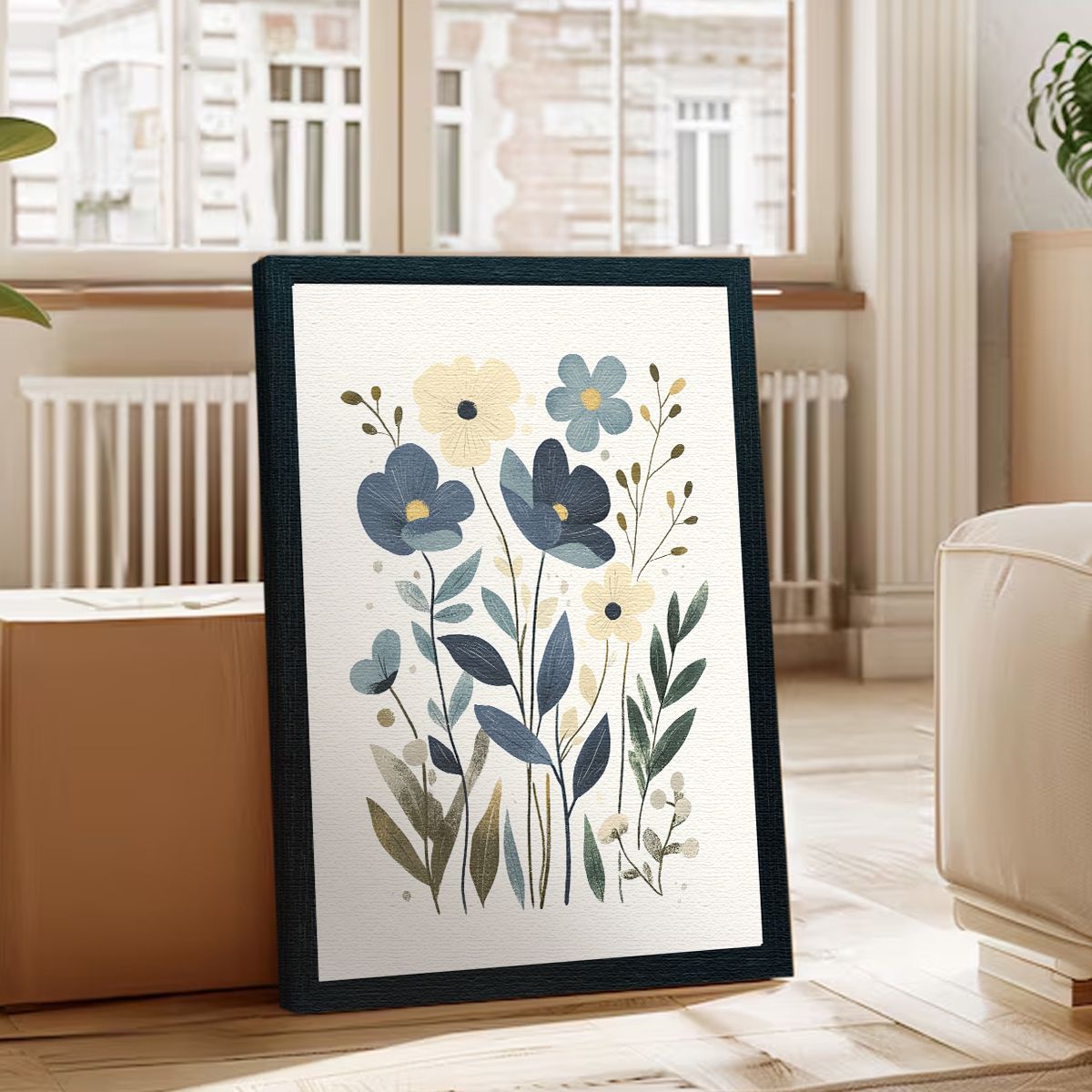 Blue Meadow Abstract Floral Canvas Print for Living Room