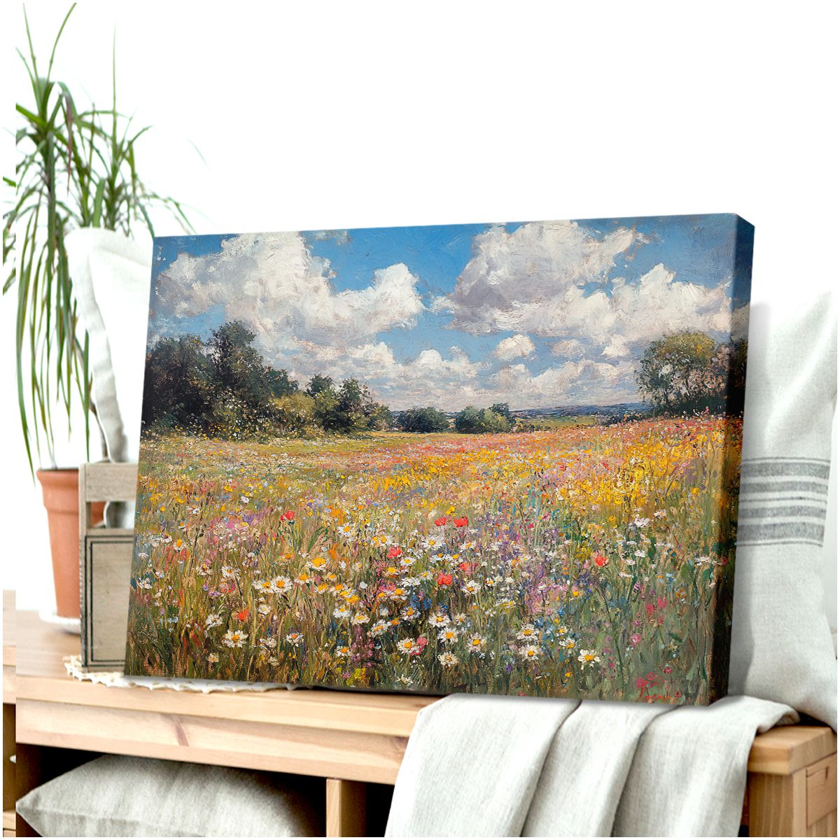 Meadow Bliss Abstract Landscape Canvas Print for Living Room