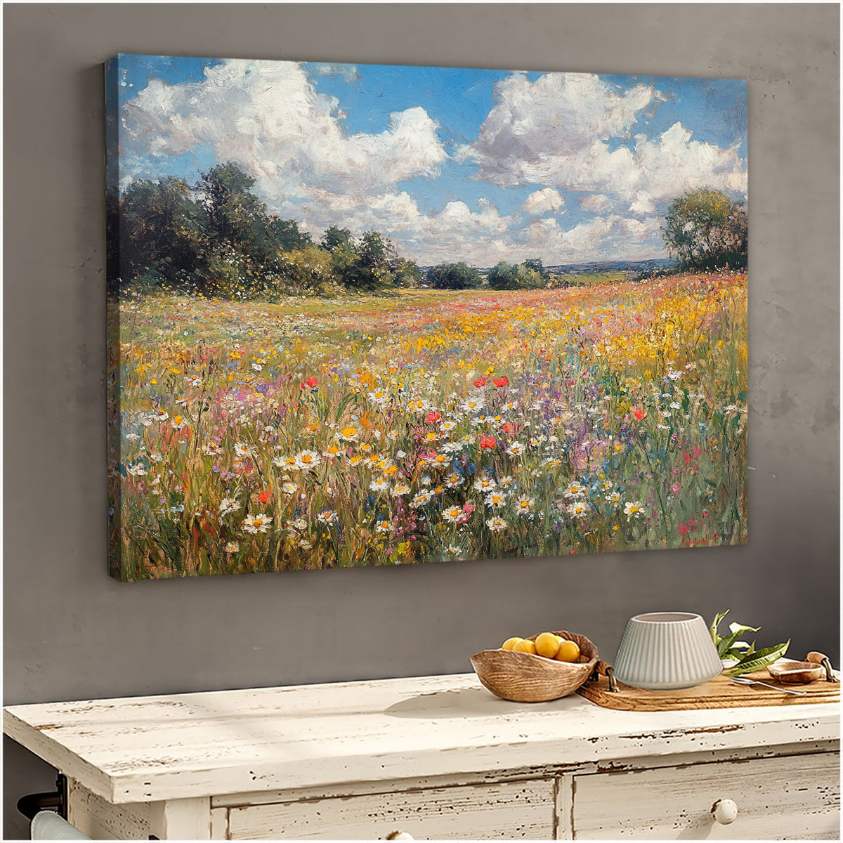 Meadow Bliss Abstract Landscape Canvas Print for Living Room