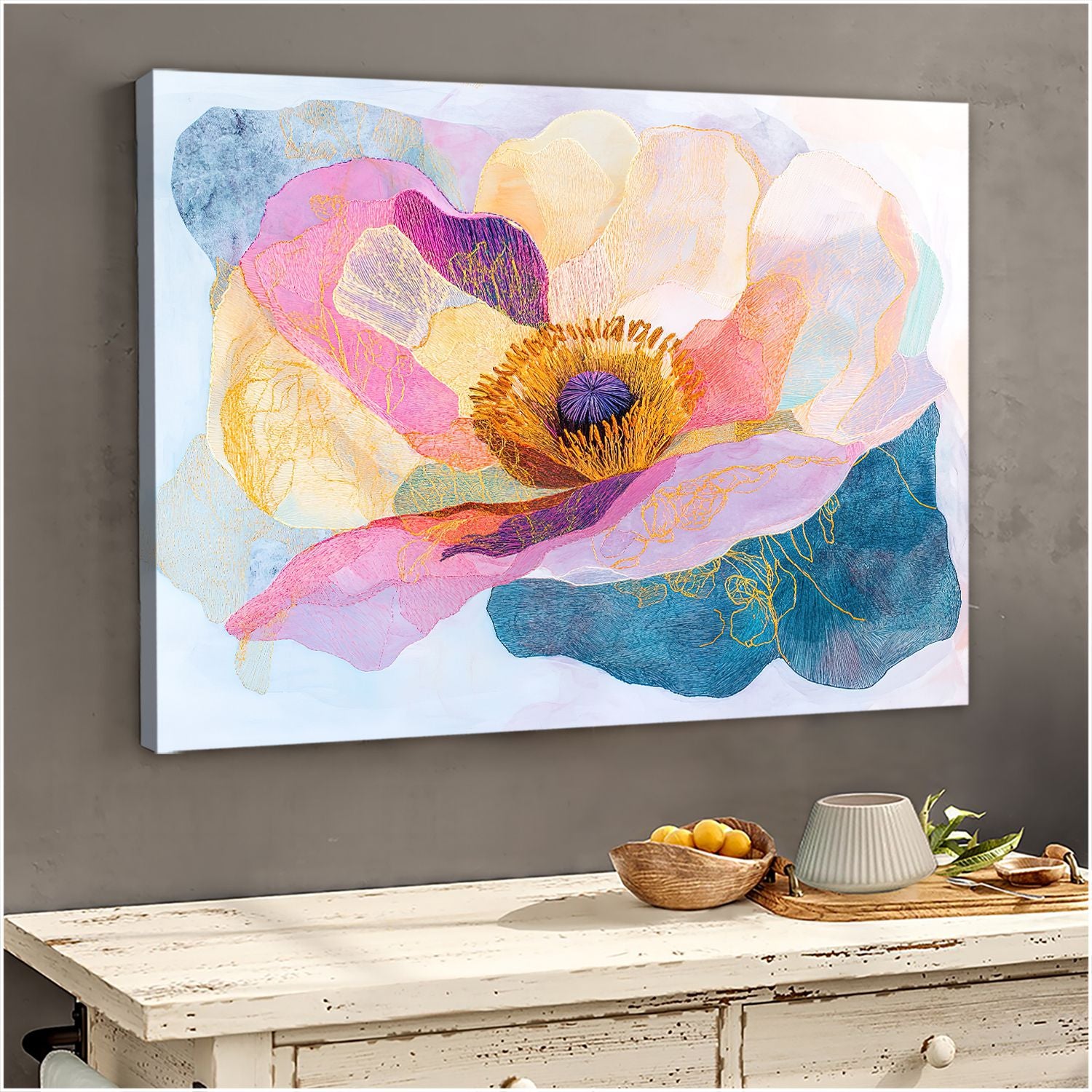 Floral Radiance Abstract Floral Canvas Print for Living Room