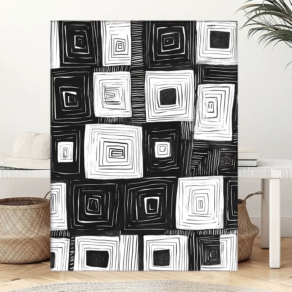 Hypnotic Grid Abstract Canvas Print for Living Room