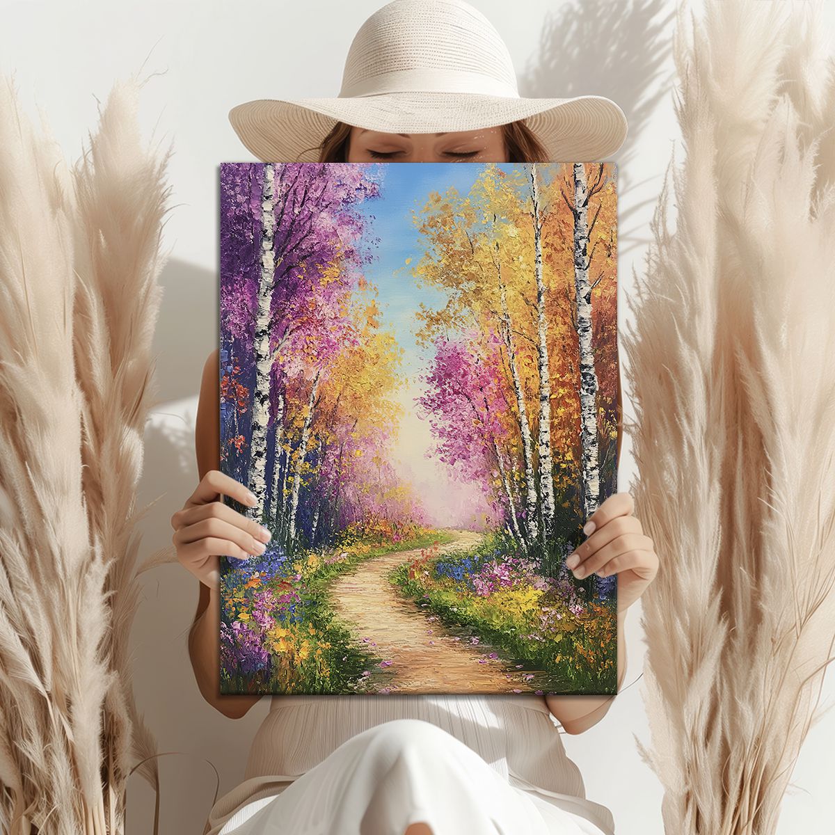 Golden Autumn Abstract Floral Canvas Print for Living Room