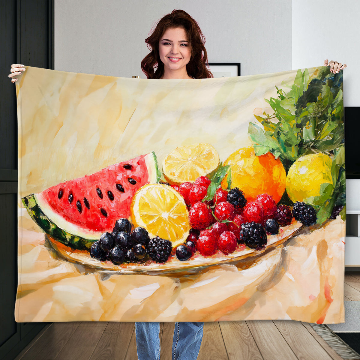 Textured Acrylic Painting Of Summer Fruit Still Life