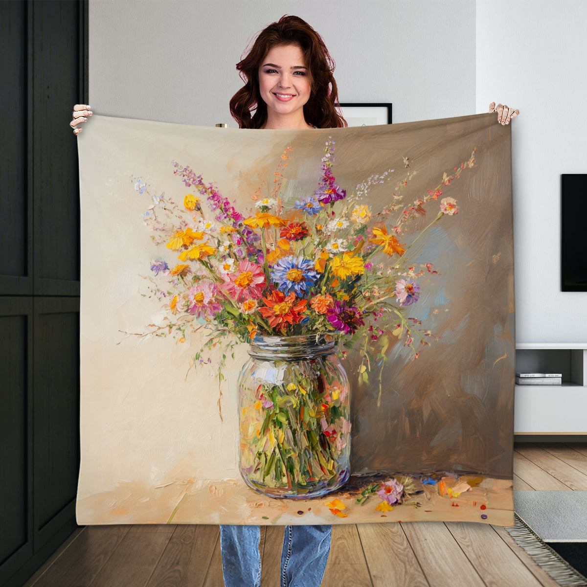 Vibrant oil bouquet canvas in expressive floral brushwork