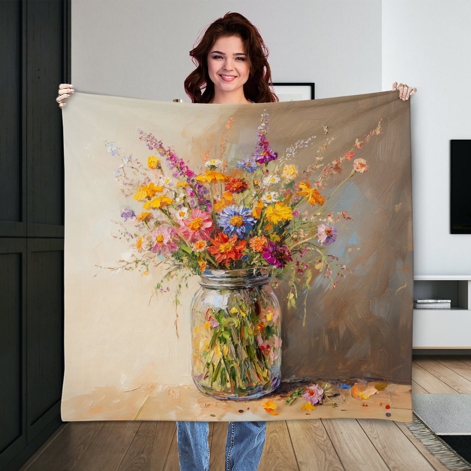 Vibrant oil bouquet canvas in expressive floral brushwork