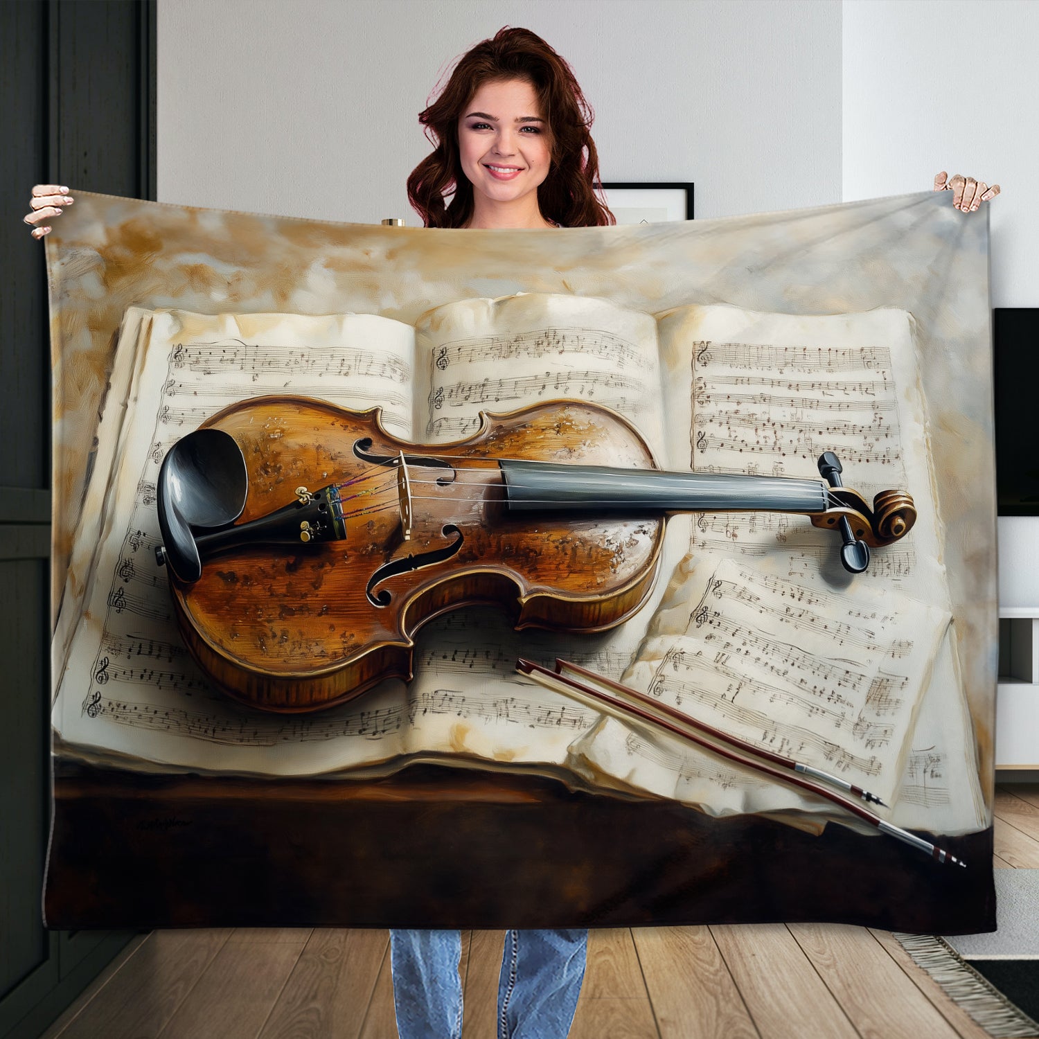 Vintage Violin Still Life Oil Painting on Canvas Print