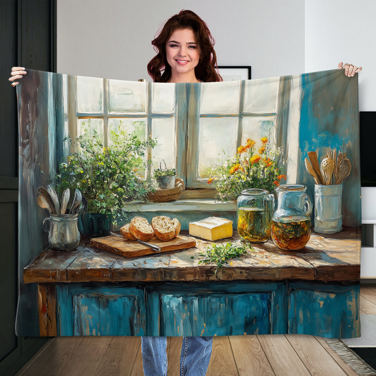 Cozy Kitchen Interior Fine Art Oil Painting on Canvas