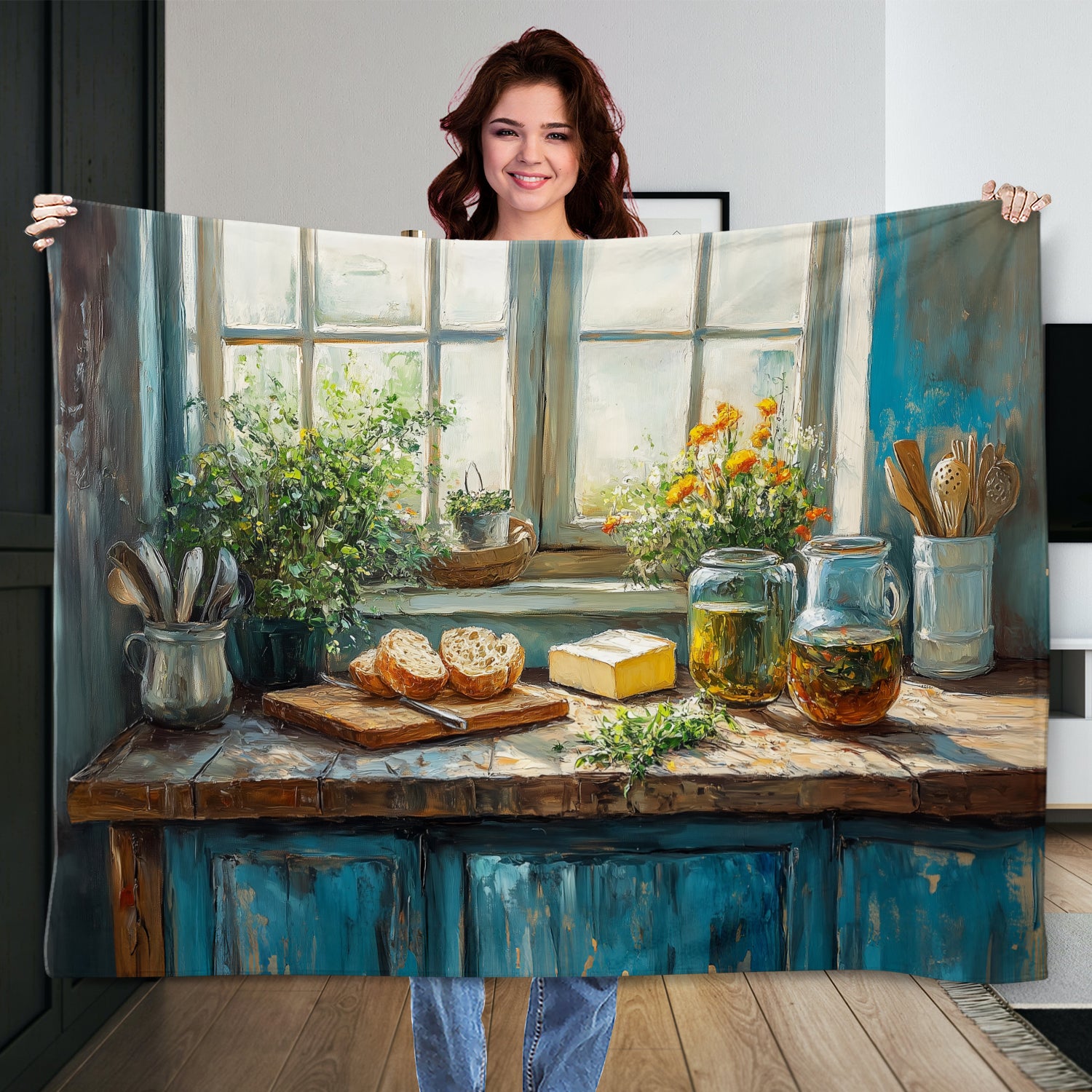 Cozy Kitchen Interior Fine Art Oil Painting on Canvas