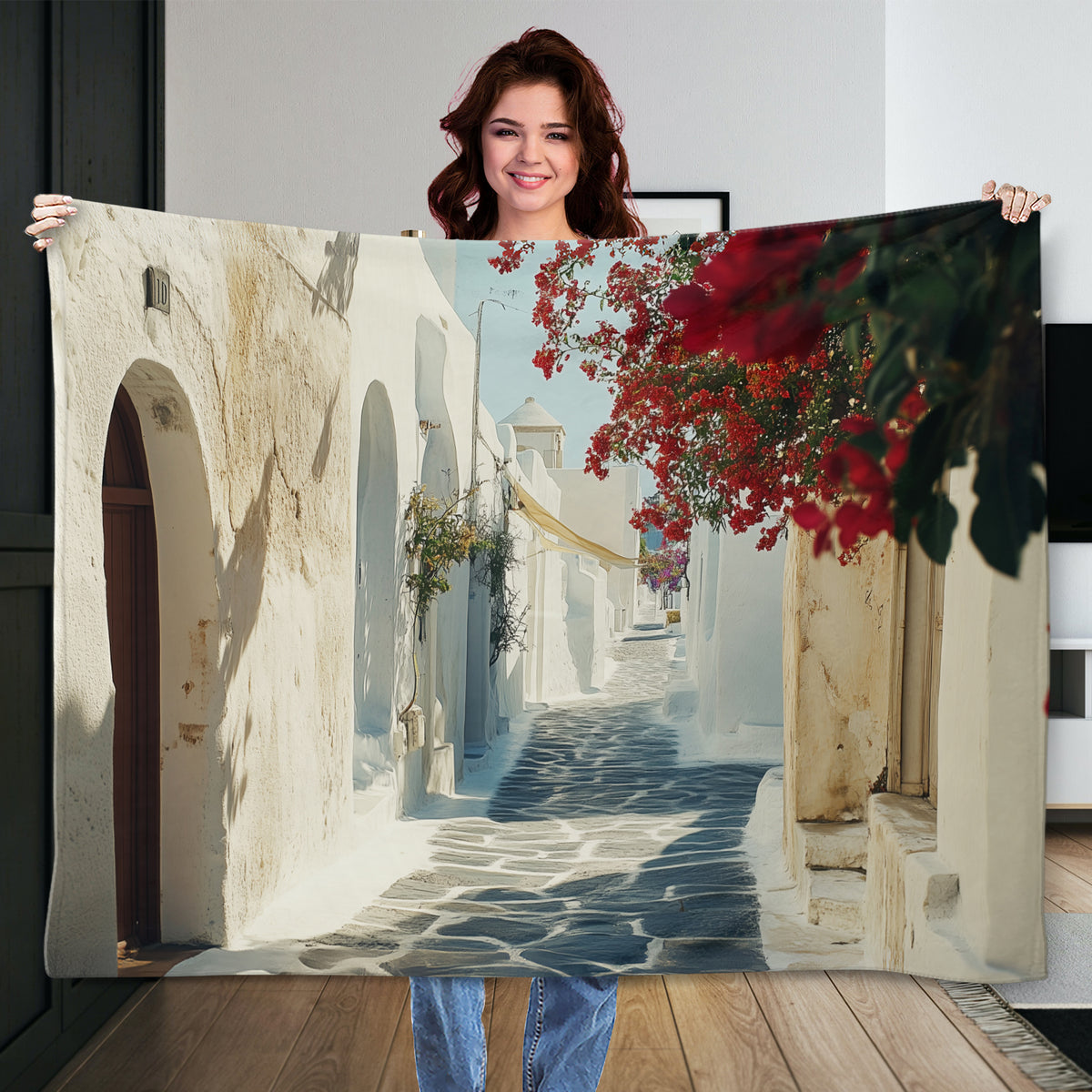 Santorini Alley Fine Art Canvas Print in Minimal Style