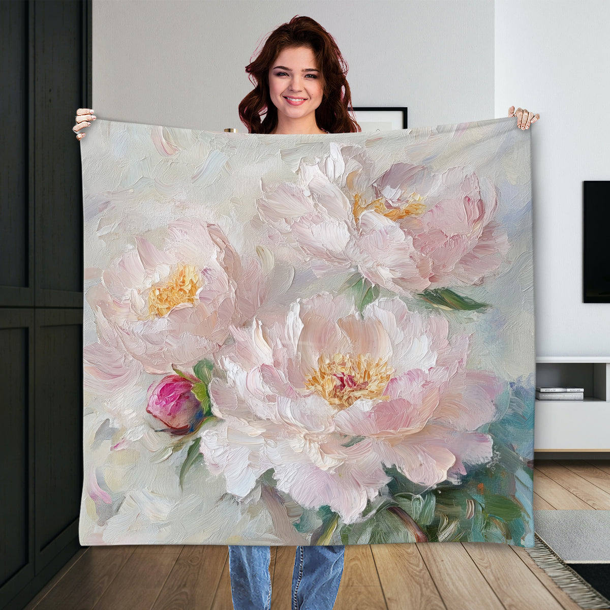 Soft Peonies in Bloom Canvas Art with Oil-Painted Texture
