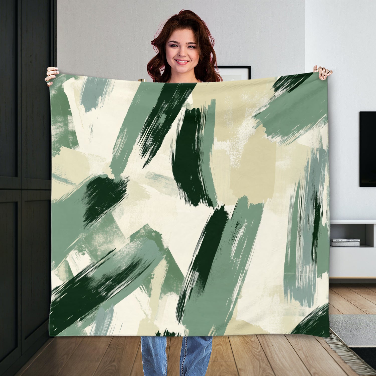 Sage Green Abstract Brush Canvas Print for Calm Interiors