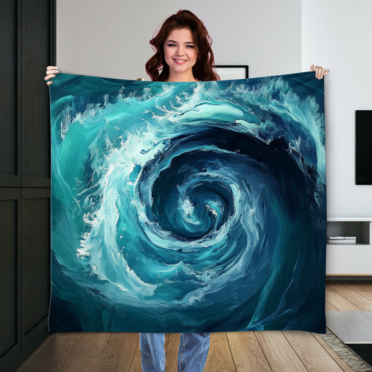 Deep Ocean Swirl Canvas Print in Emerald and Indigo Tones