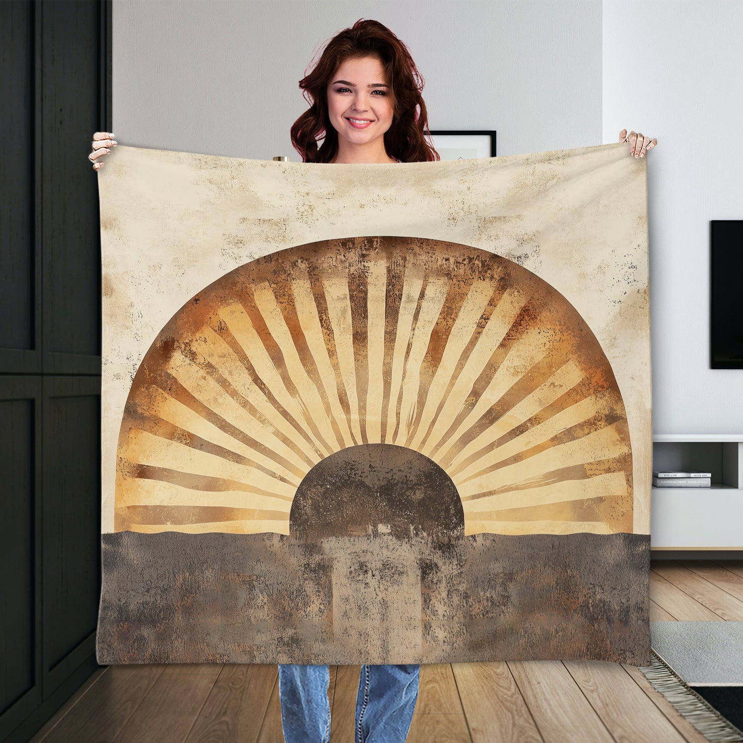Boho Neutral Arch Sun Canvas Print with Textured Layers