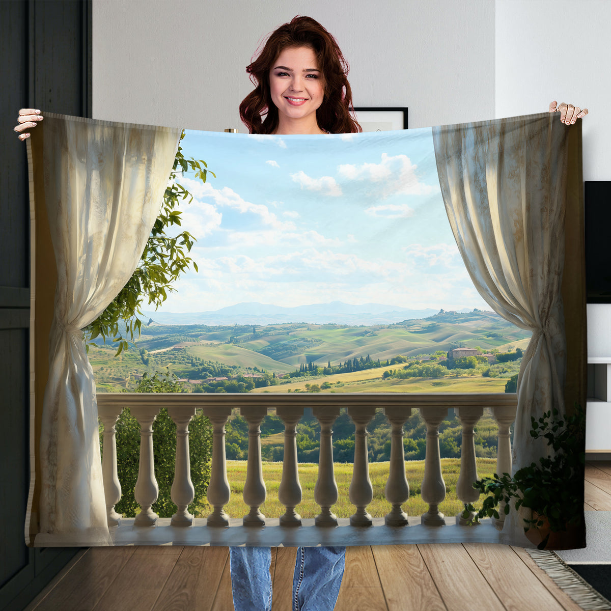 Balcony View Over Tuscan Hills - Oil Painting Canvas Art