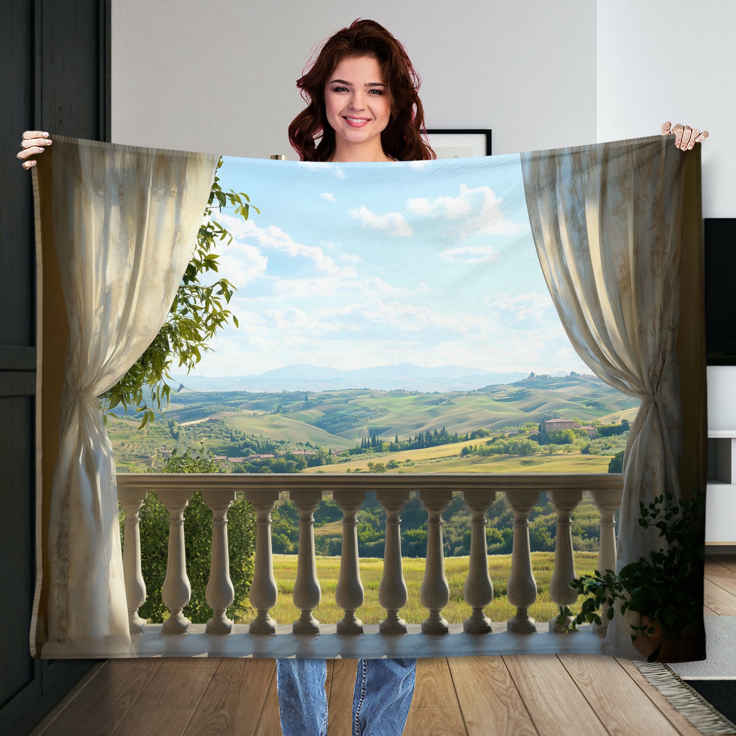 Balcony View Over Tuscan Hills - Oil Painting Canvas Art