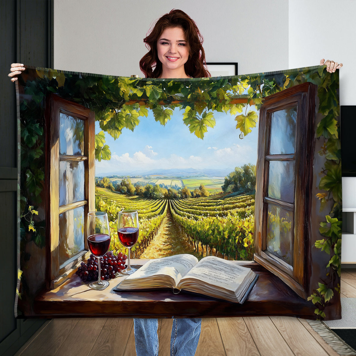 Open Window Over Vineyard - Fine Art Oil Style Wall Decor