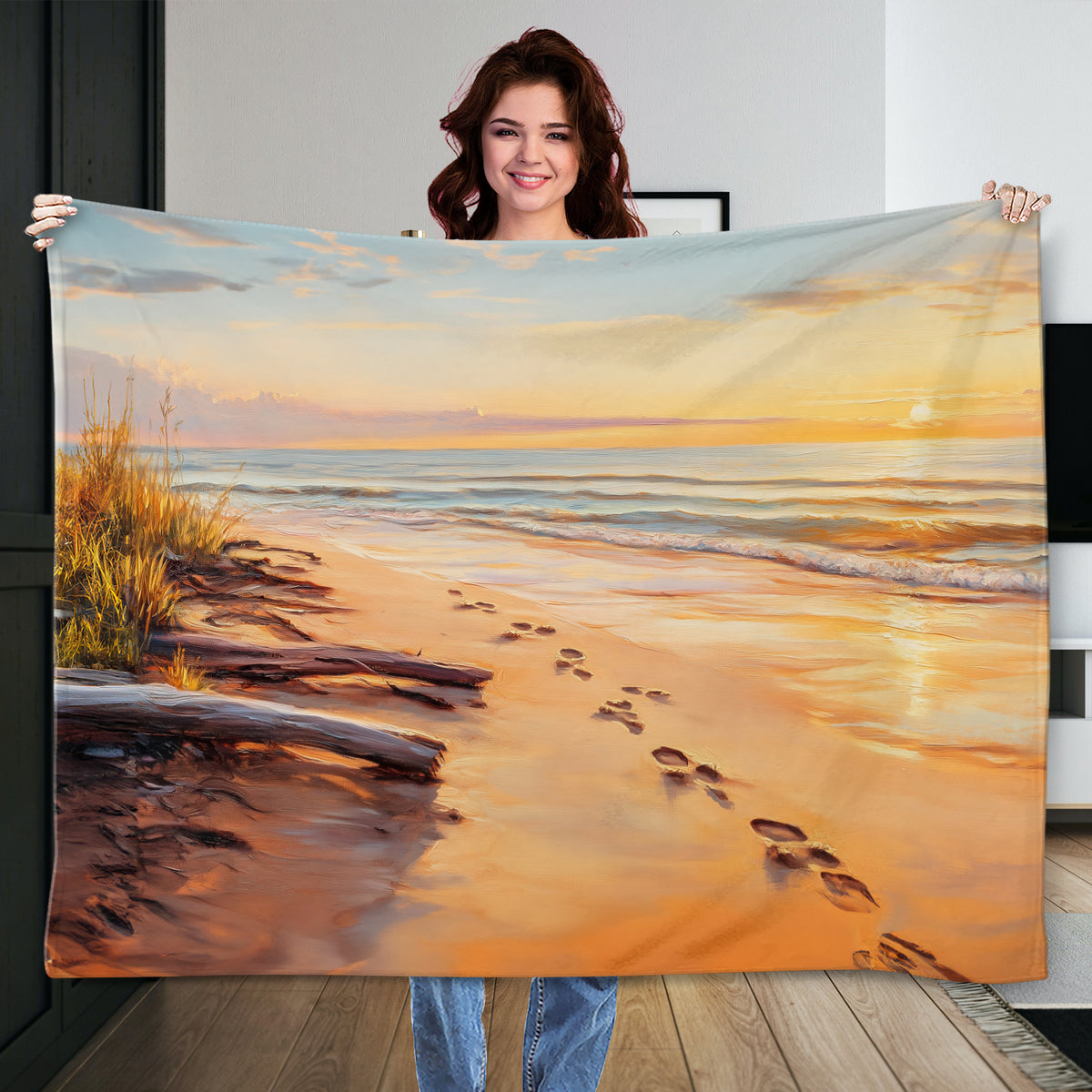 Footprints On The Beach Oil Canvas Wall Art Print