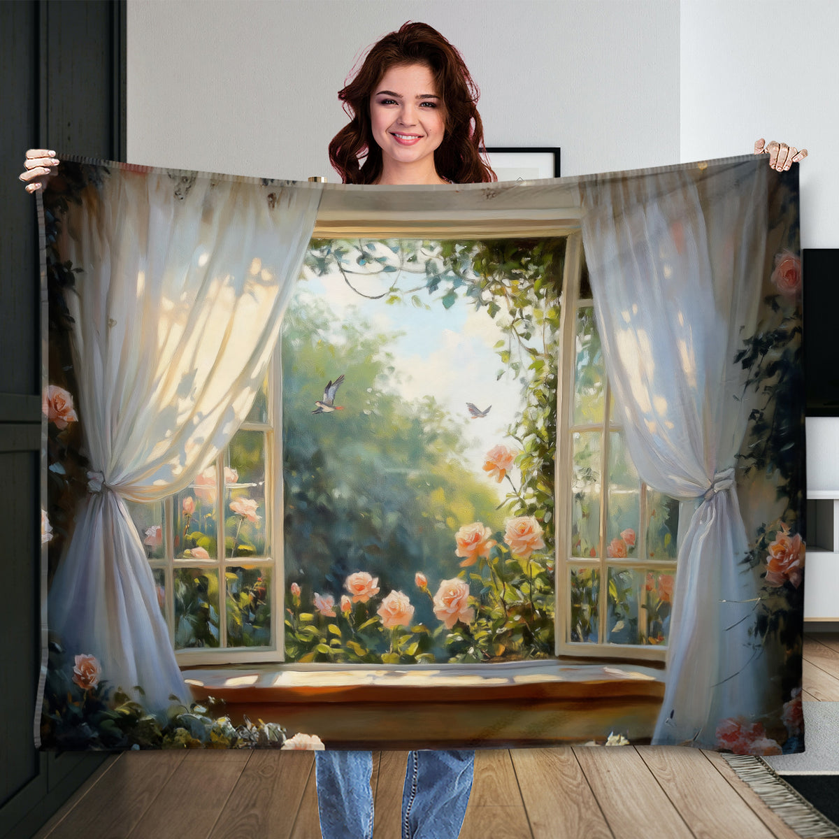 Mediterranean Window View - Oil Style Canvas Wall Print