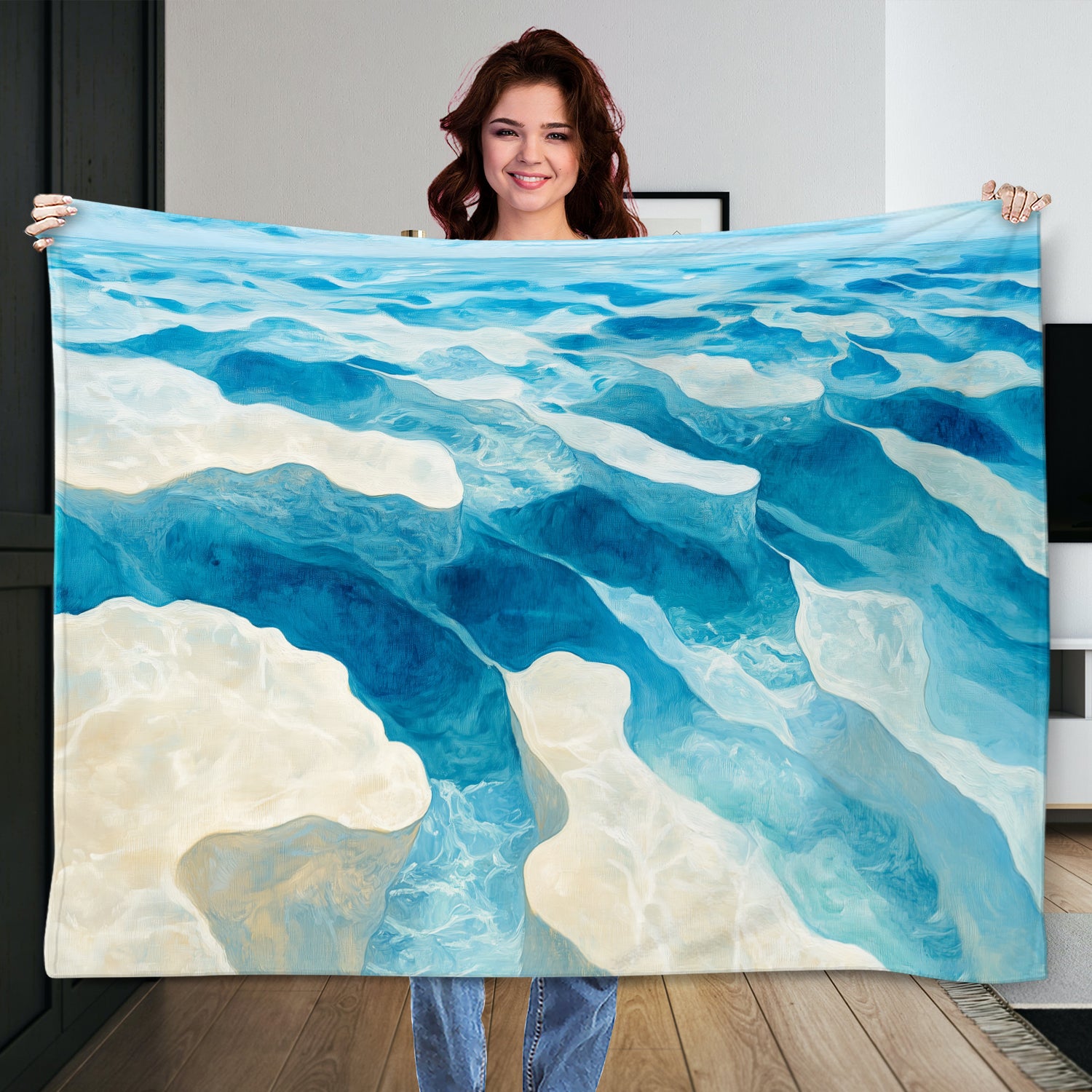 Aerial Ocean View Acrylic Painting Coastal Canvas Art