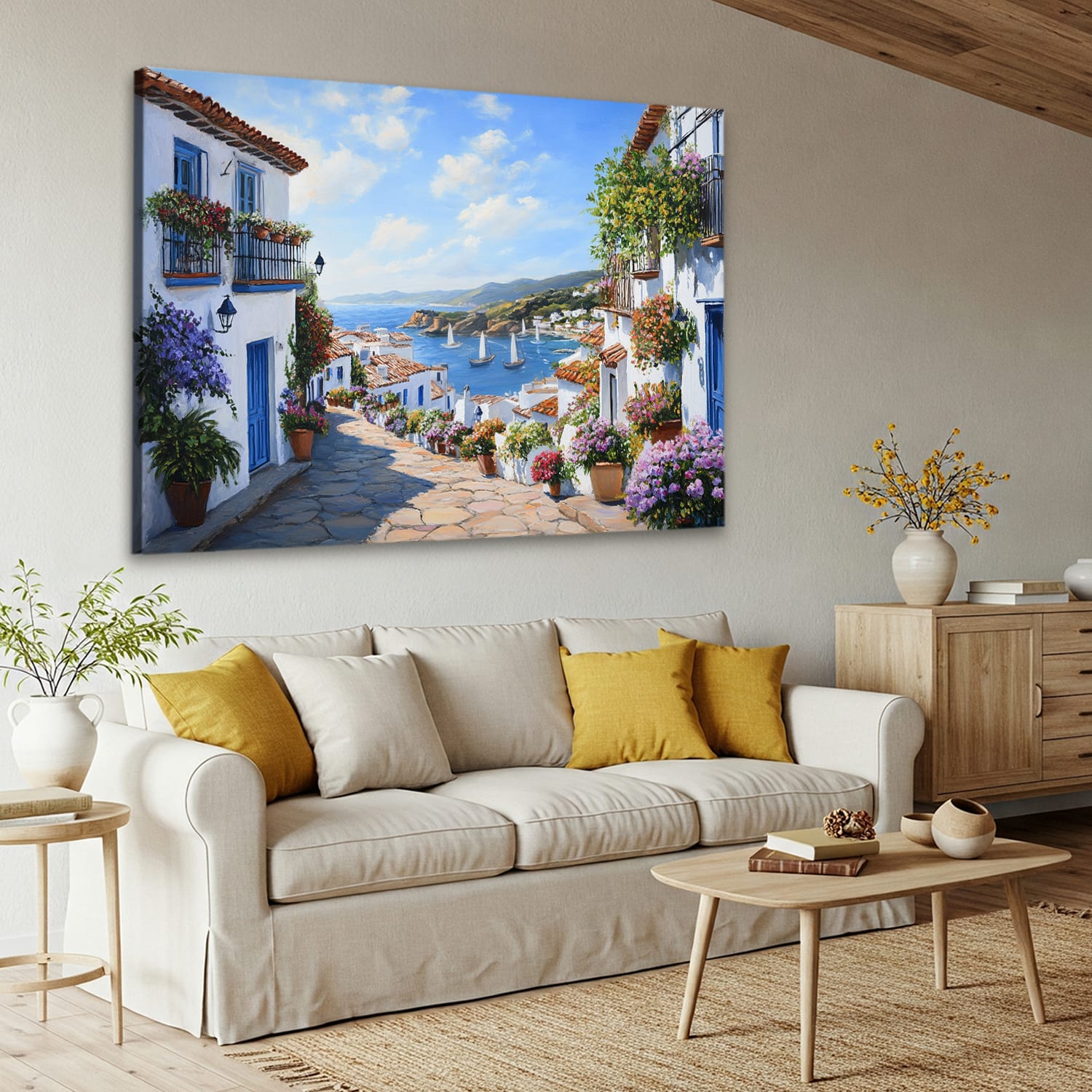 Mediterranean Art Coastal Town Canvas Print