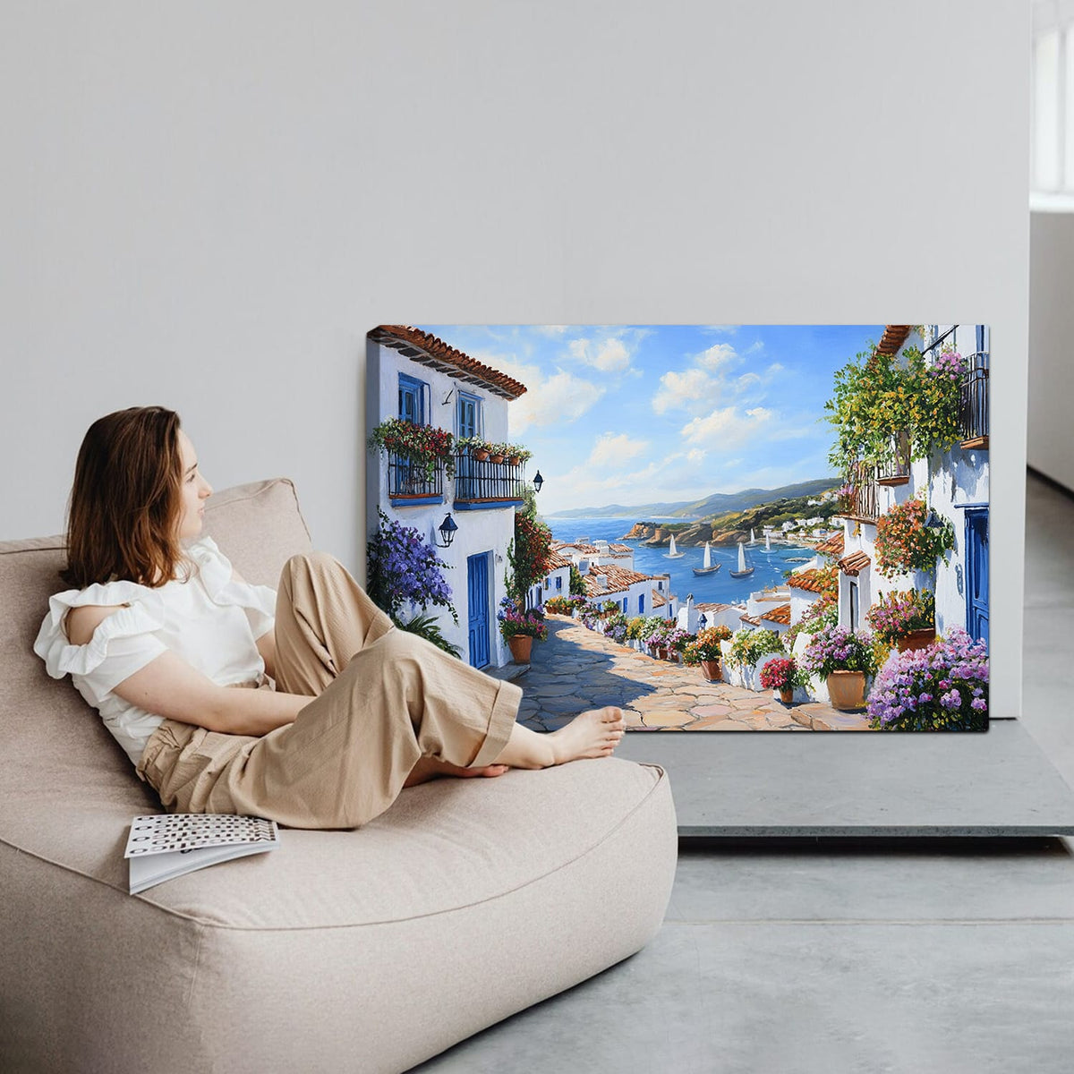 Mediterranean Art Coastal Town Canvas Print