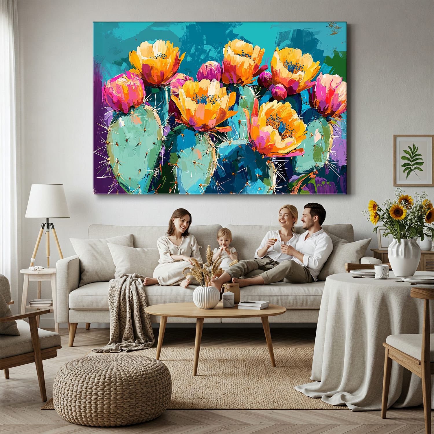 Cheerful Cactus Painting Pop Art Canvas