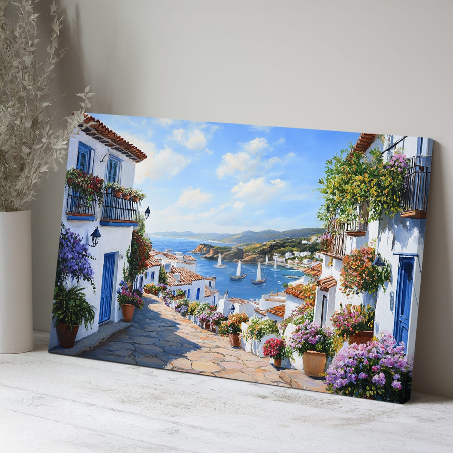 Mediterranean Art Coastal Town Canvas Print