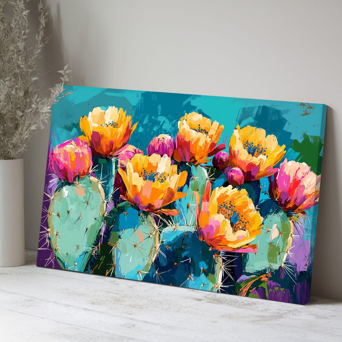 Cheerful Cactus Painting Pop Art Canvas