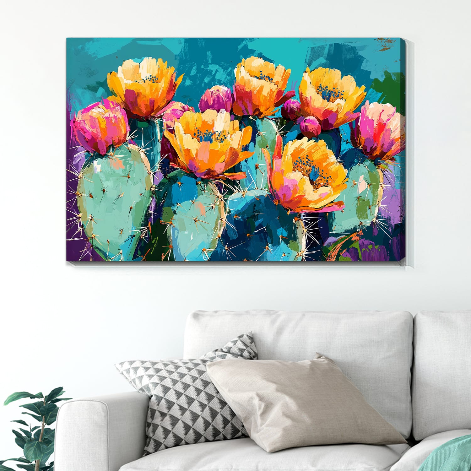 Cheerful Cactus Painting Pop Art Canvas
