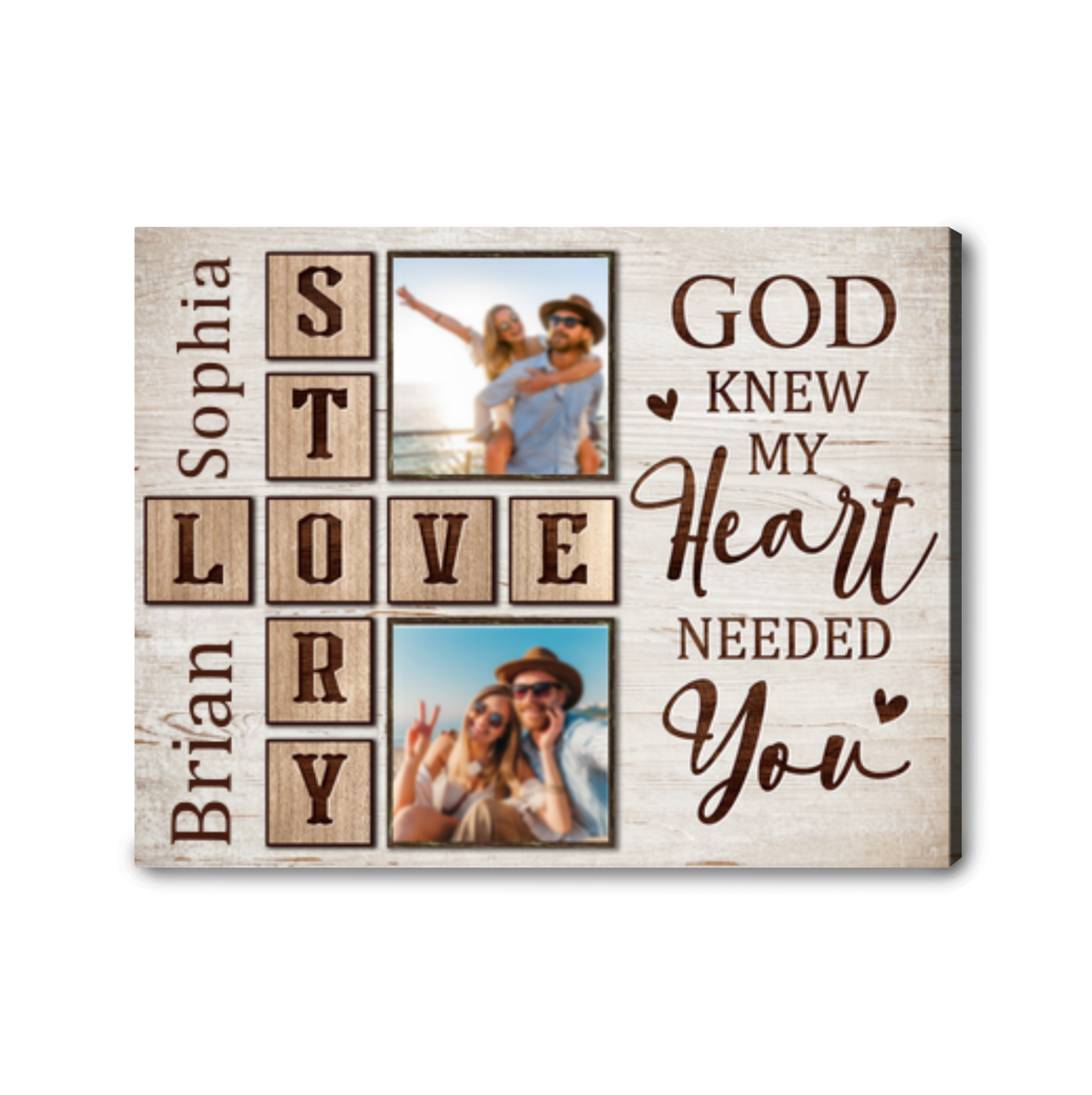Personalized Couple Photo– God Knew My Heart Needed You Rustic Memory Wall Art Gift