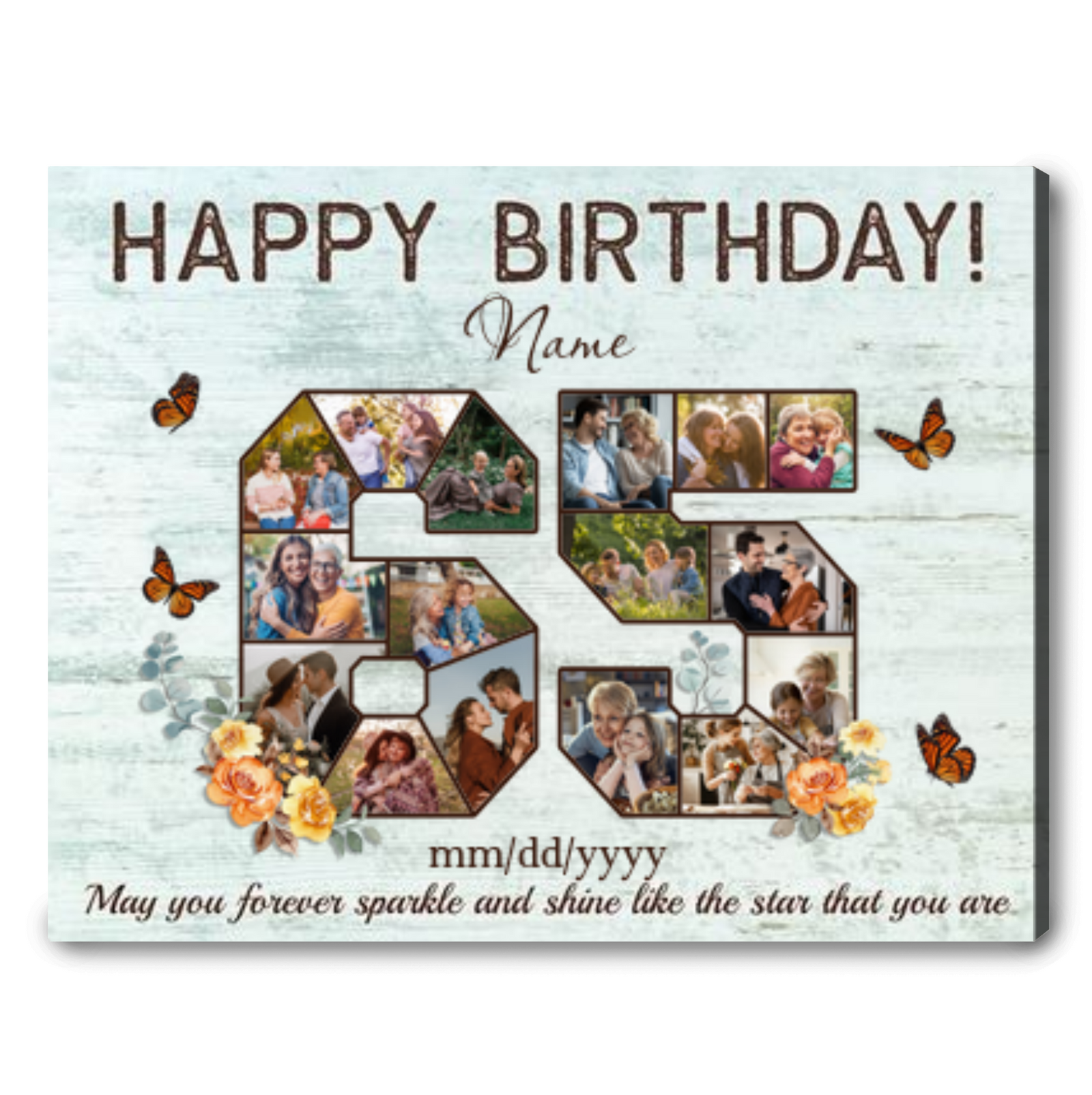 Personalized 65th Birthday Gift Idea Photo Canvas Print For 65th Birthday