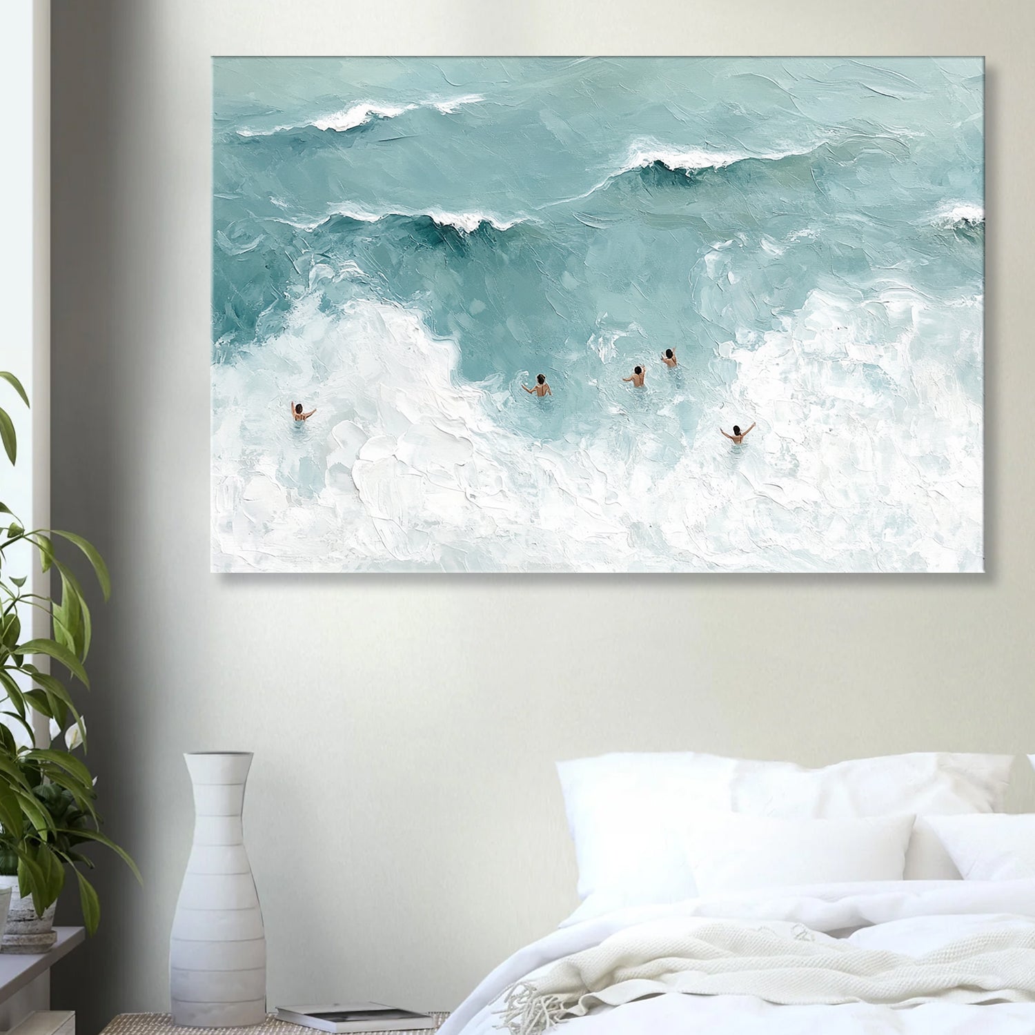 Swimmers In Turquoise Waves Beach Wall Art