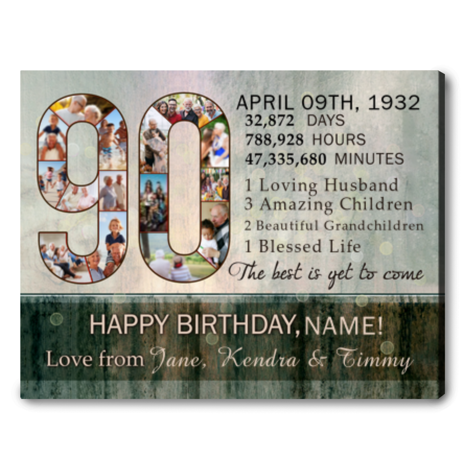 Happy 90th Birthday Grandma From Grandkids Custom Photo Canvas Collage