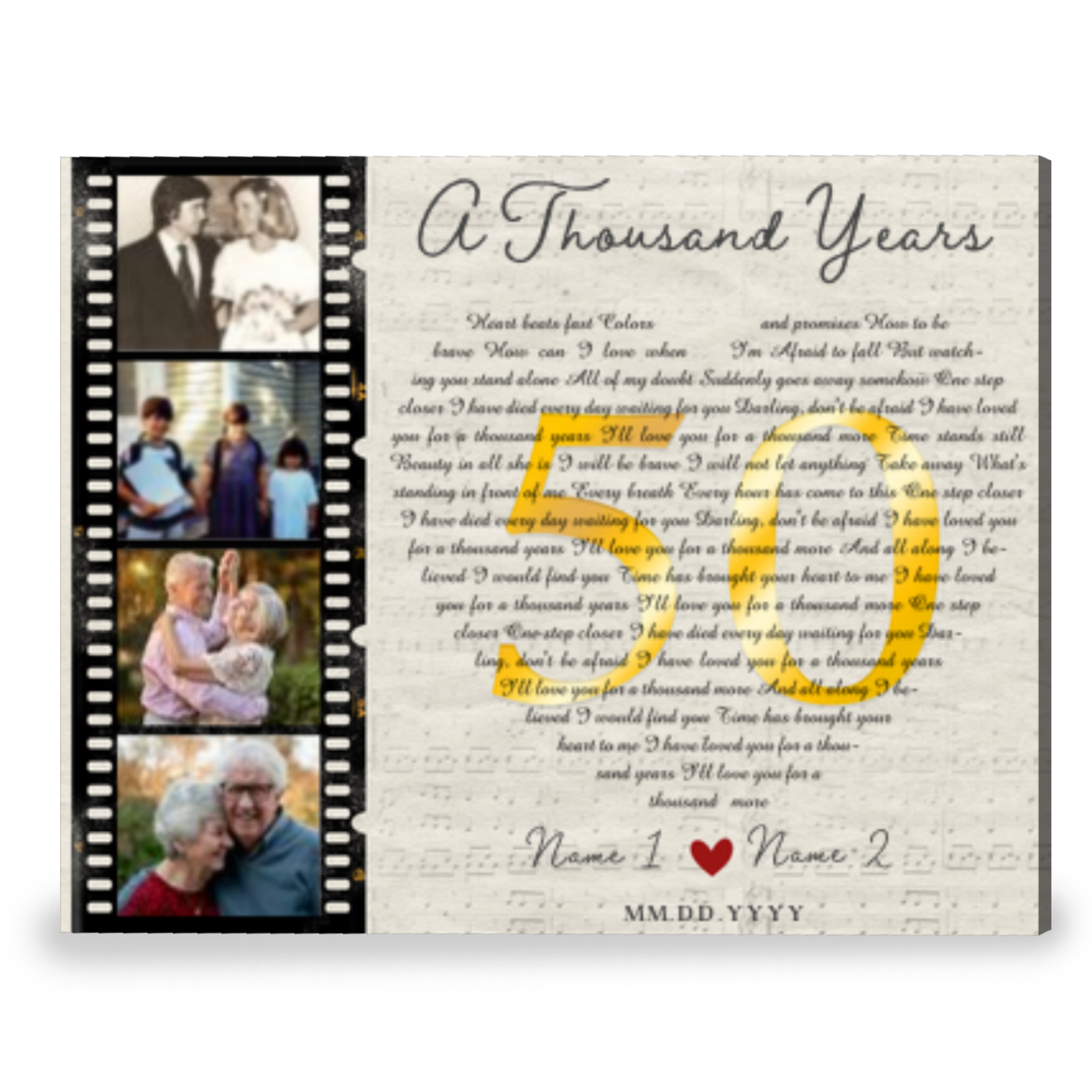 Personalized Gift For 50 Year Anniversary Song Lyrics Gift Canvas Print