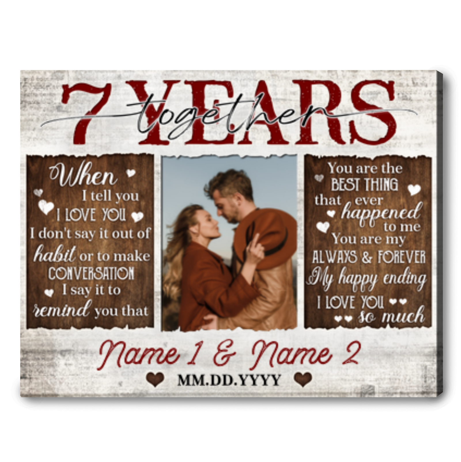 Unique 7 Years Anniversary Gift Custom 7 Years Together Photo Canvas Print