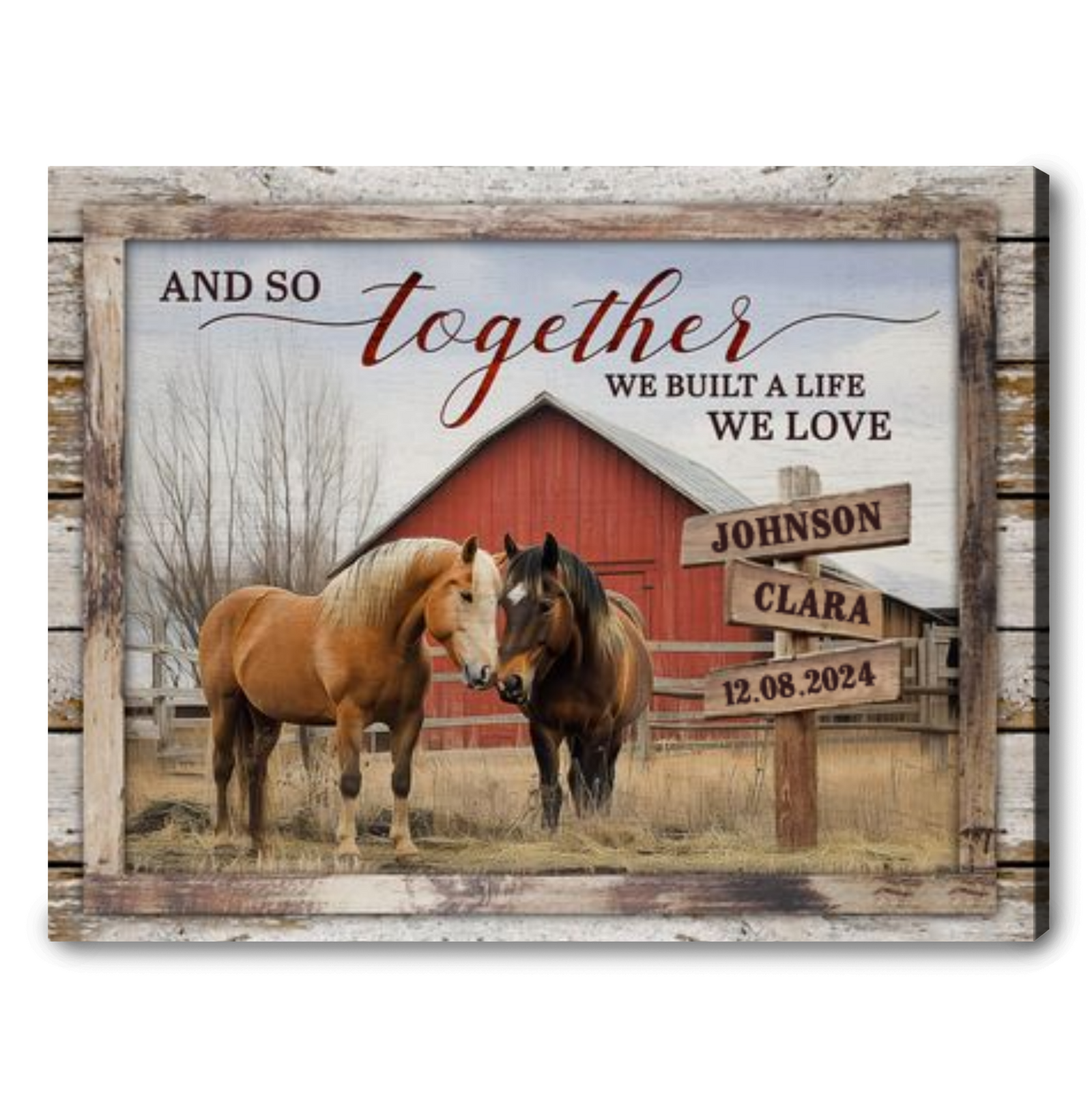 Together We Built A Life We Loved - Personalized Rustic Wedding Gift Cross Design Canvas Wall Art 
