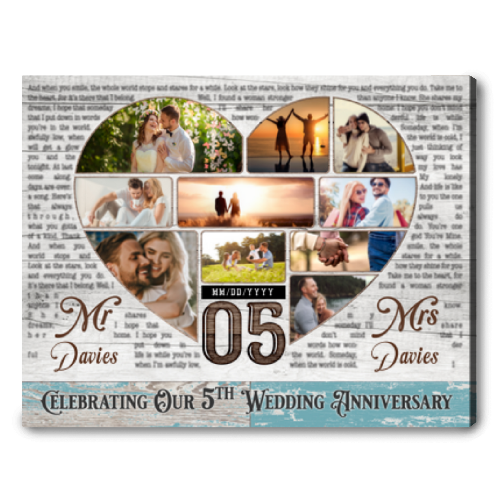 Gifts For 5th Wedding Anniversary Heart Shaped Photo Collage Canvas