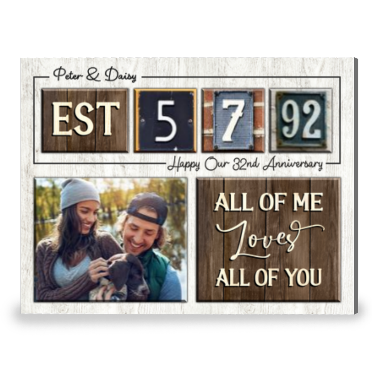 Happy 32nd Anniversary Gift Custom Date For Couple Canvas Wall Art 