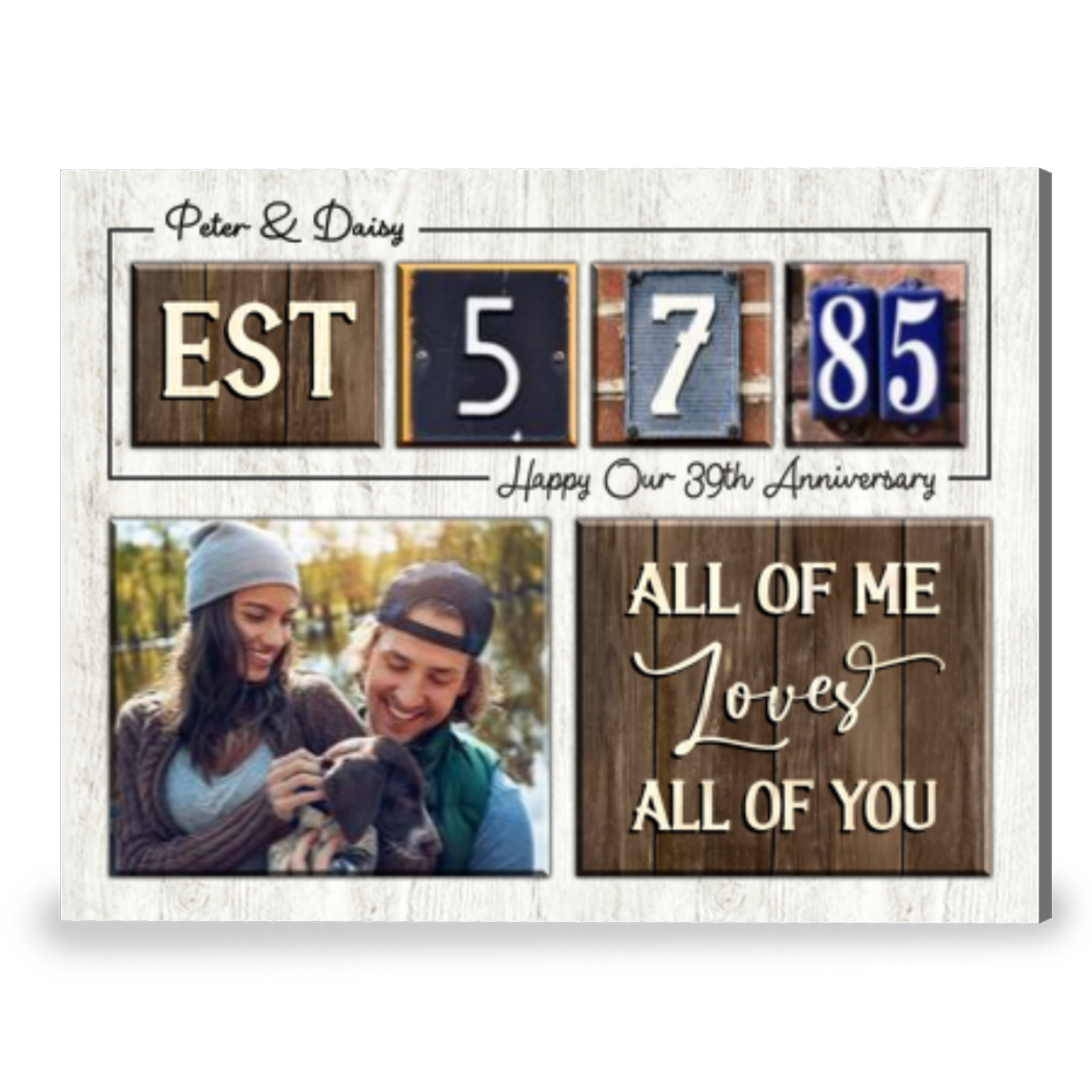 Happy 39th Anniversary Gift Custom Date For Couple Canvas Wall Art 