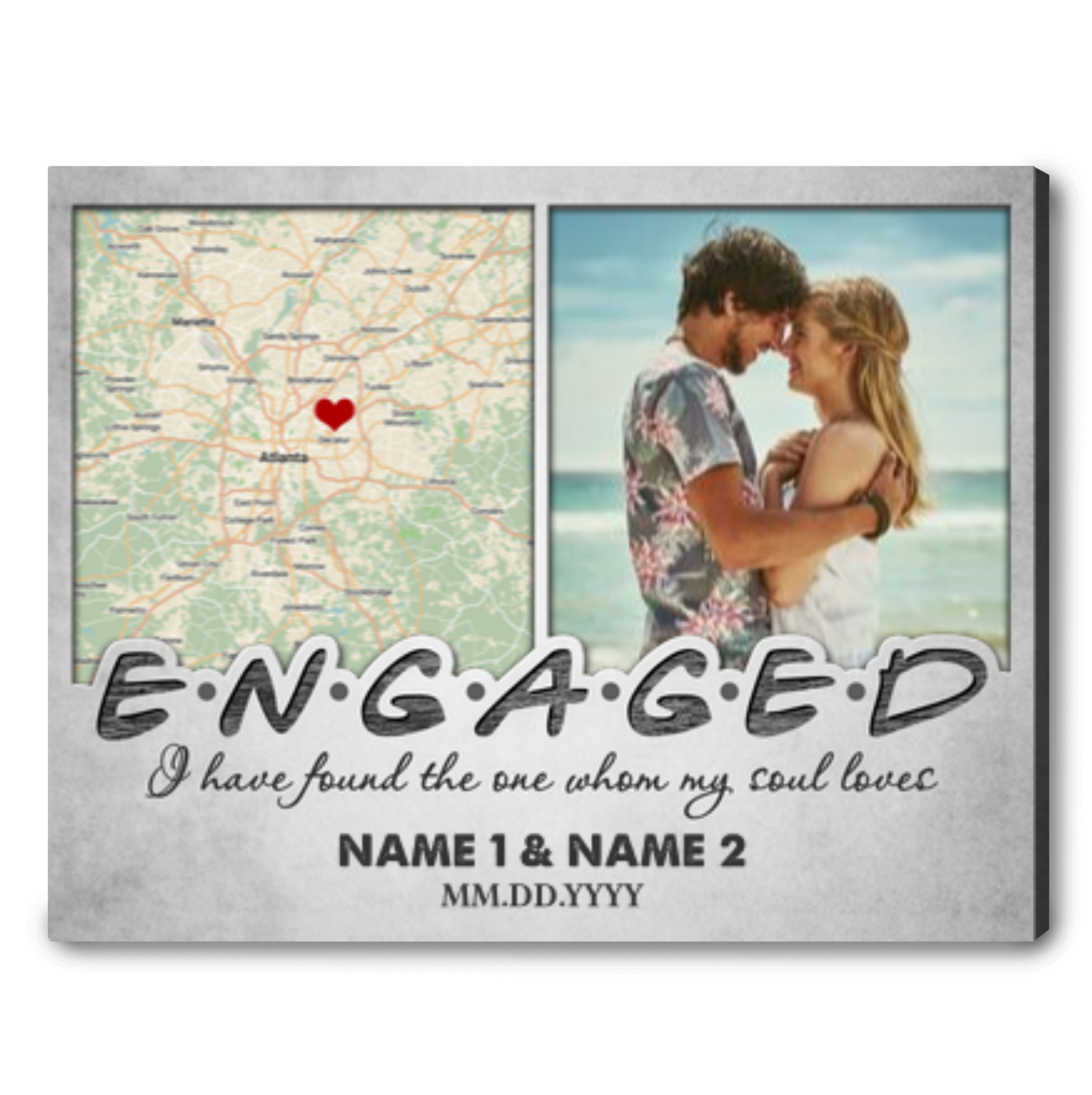 Engagement Gift For Couple Custom Wedding Map Canvas Print
