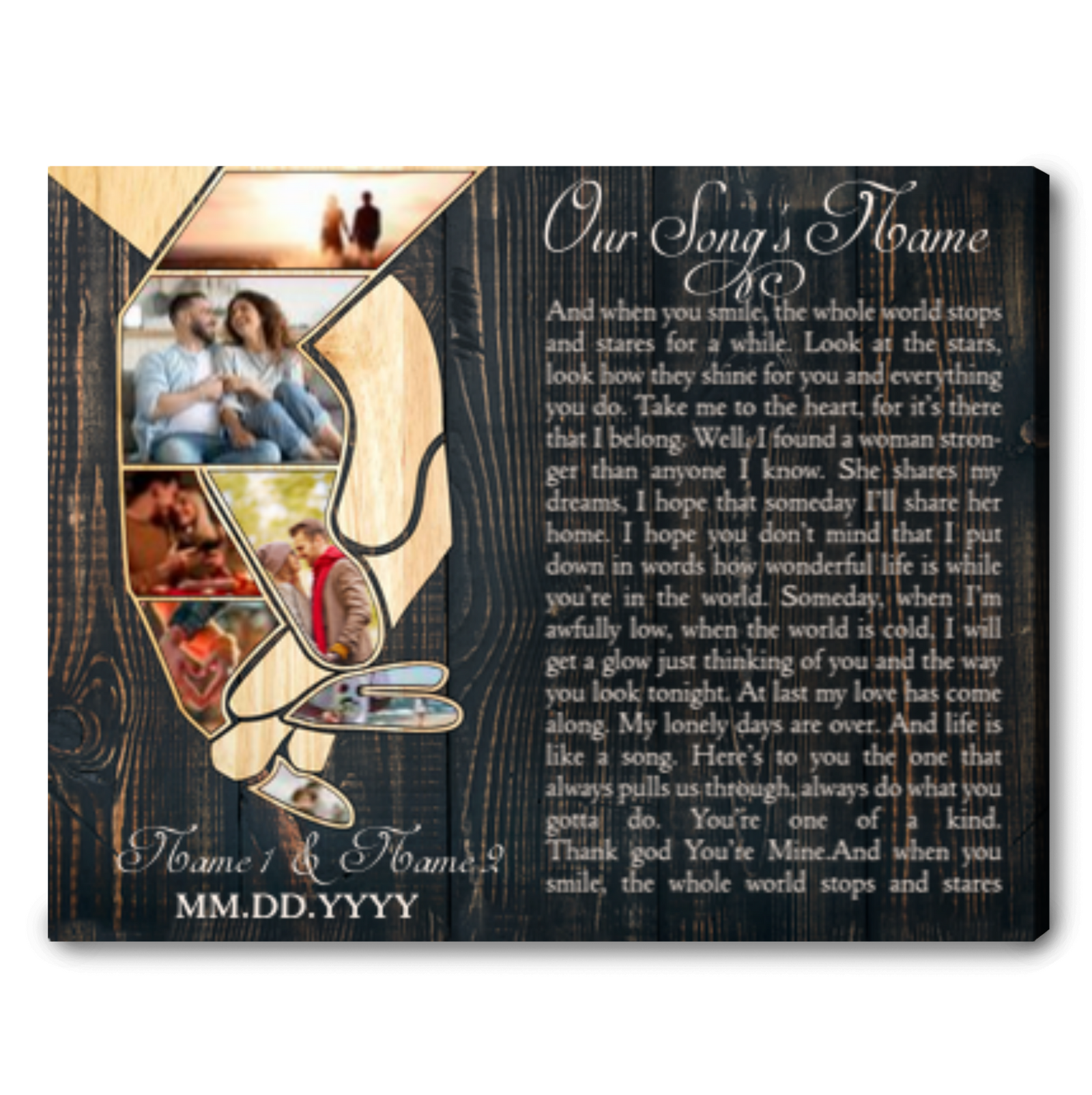 Custom Song Lyrics Print Romantic Hand In Hand Photo Collage Wedding Anniversary Gift For Couple