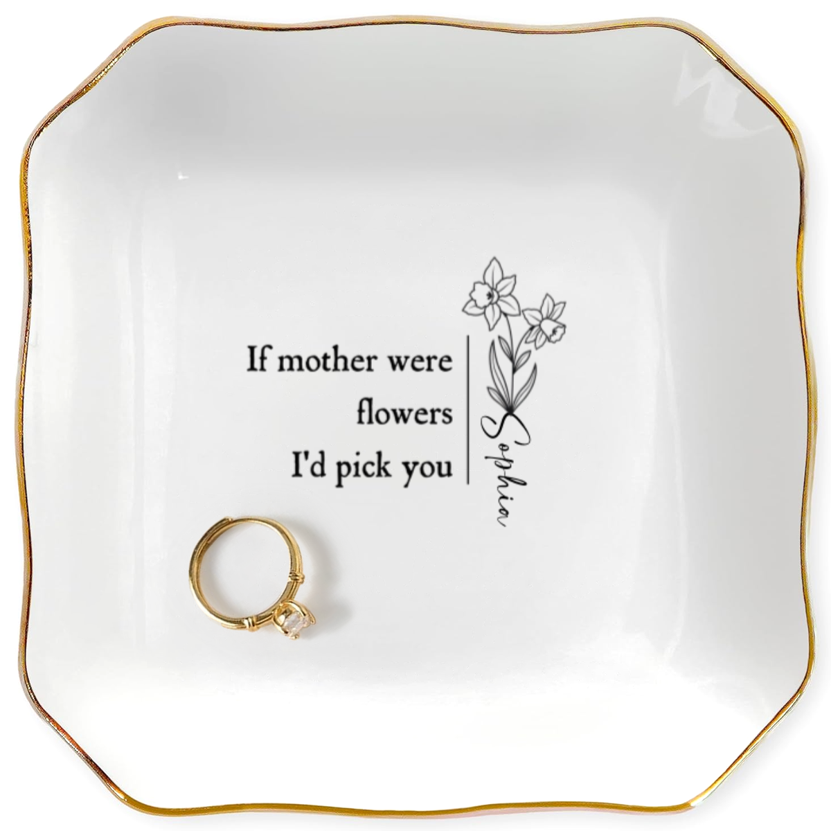  Personalized “If Mothers Were Flowers” Minimalist Jewelry Dish – Custom Name Gift for Mom