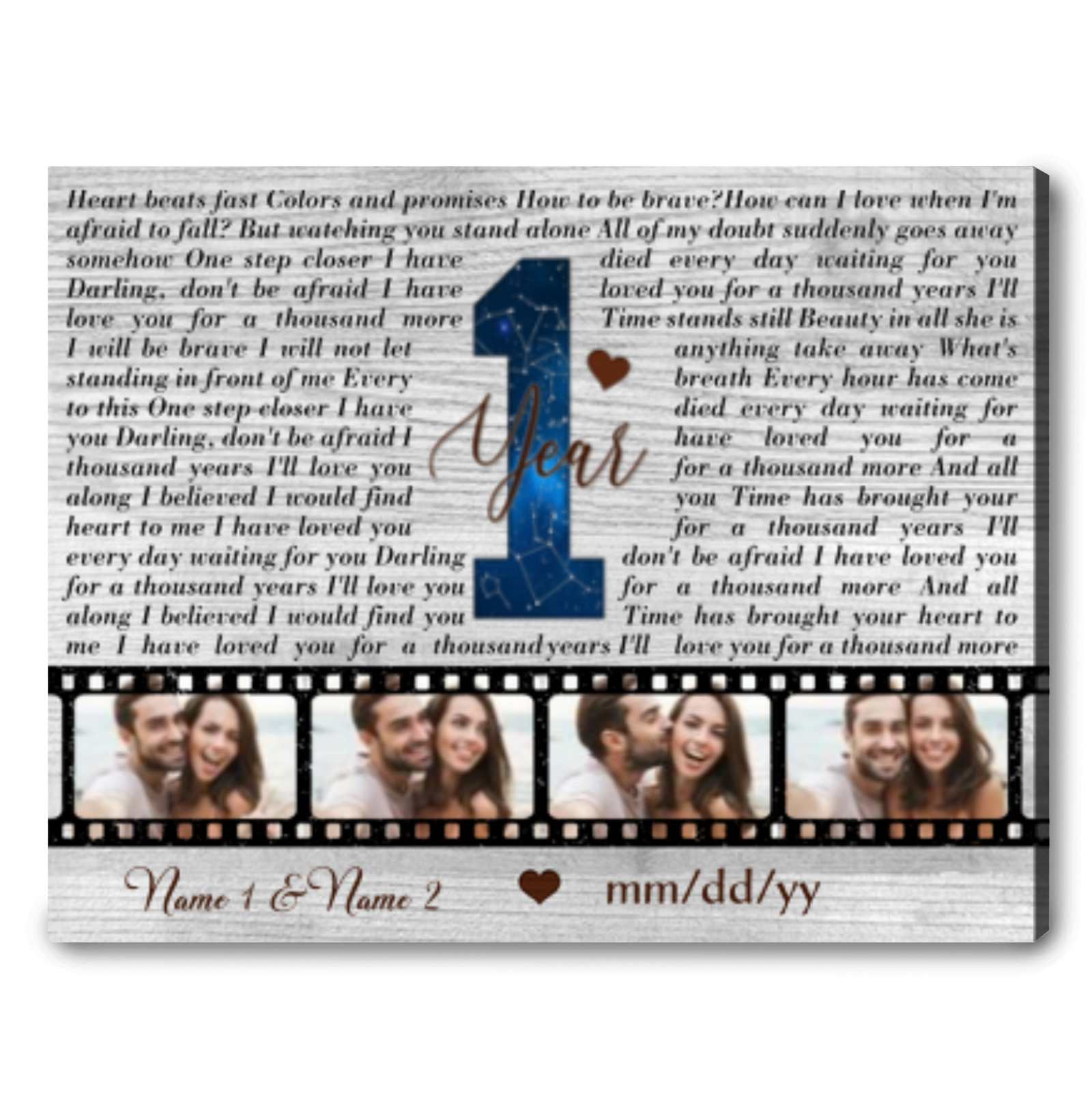 Customized 1 Year Anniversary Gift For Couple Song Lyrics Canvas Print
