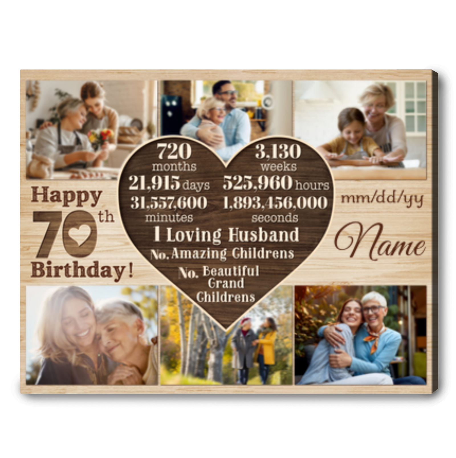Personalized 70th Birthday Gift Idea Photo Canvas Print For Woman