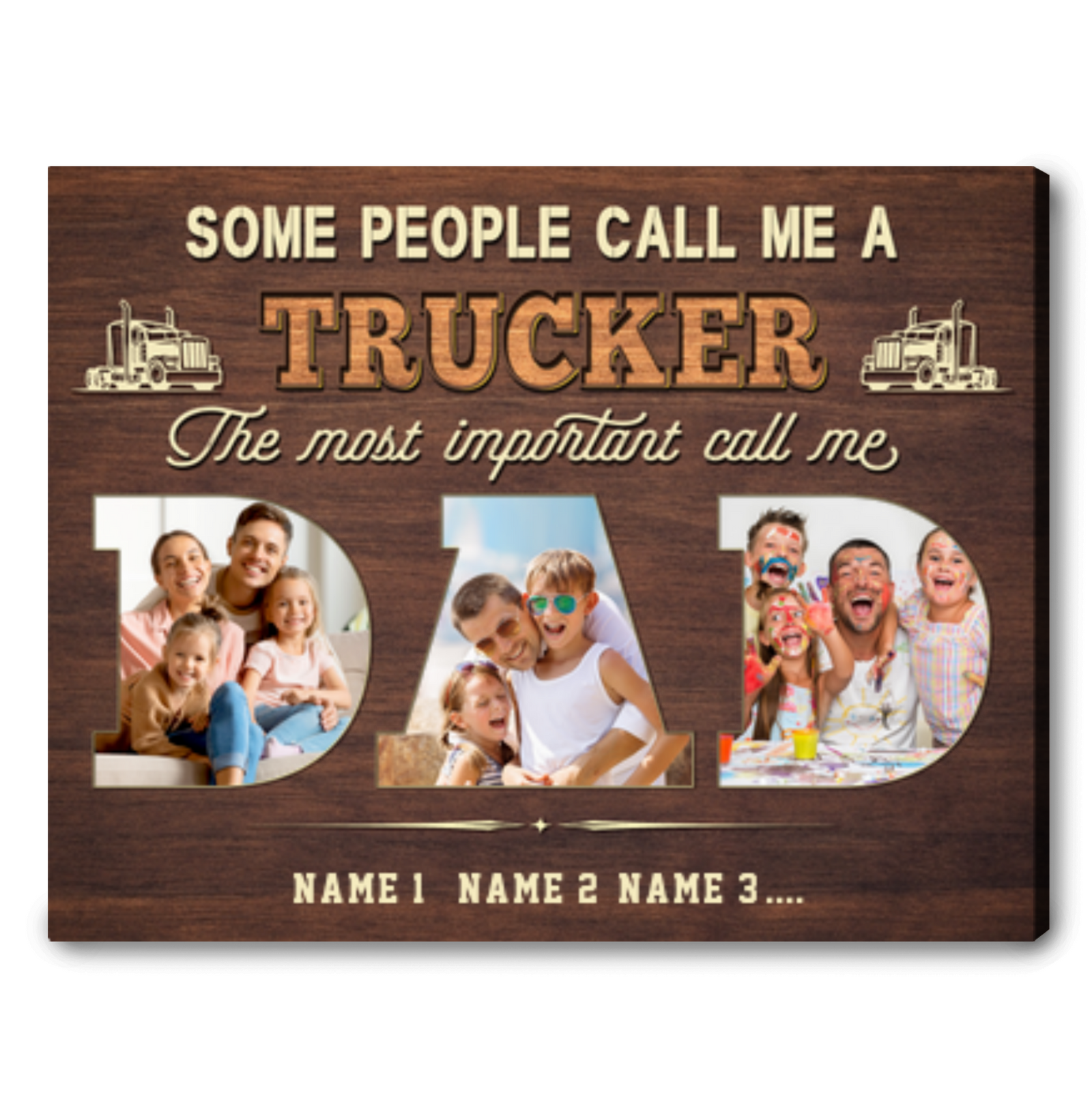 Father's Day Gift For Truck Drivers Custom Photo Collage Canvas Print